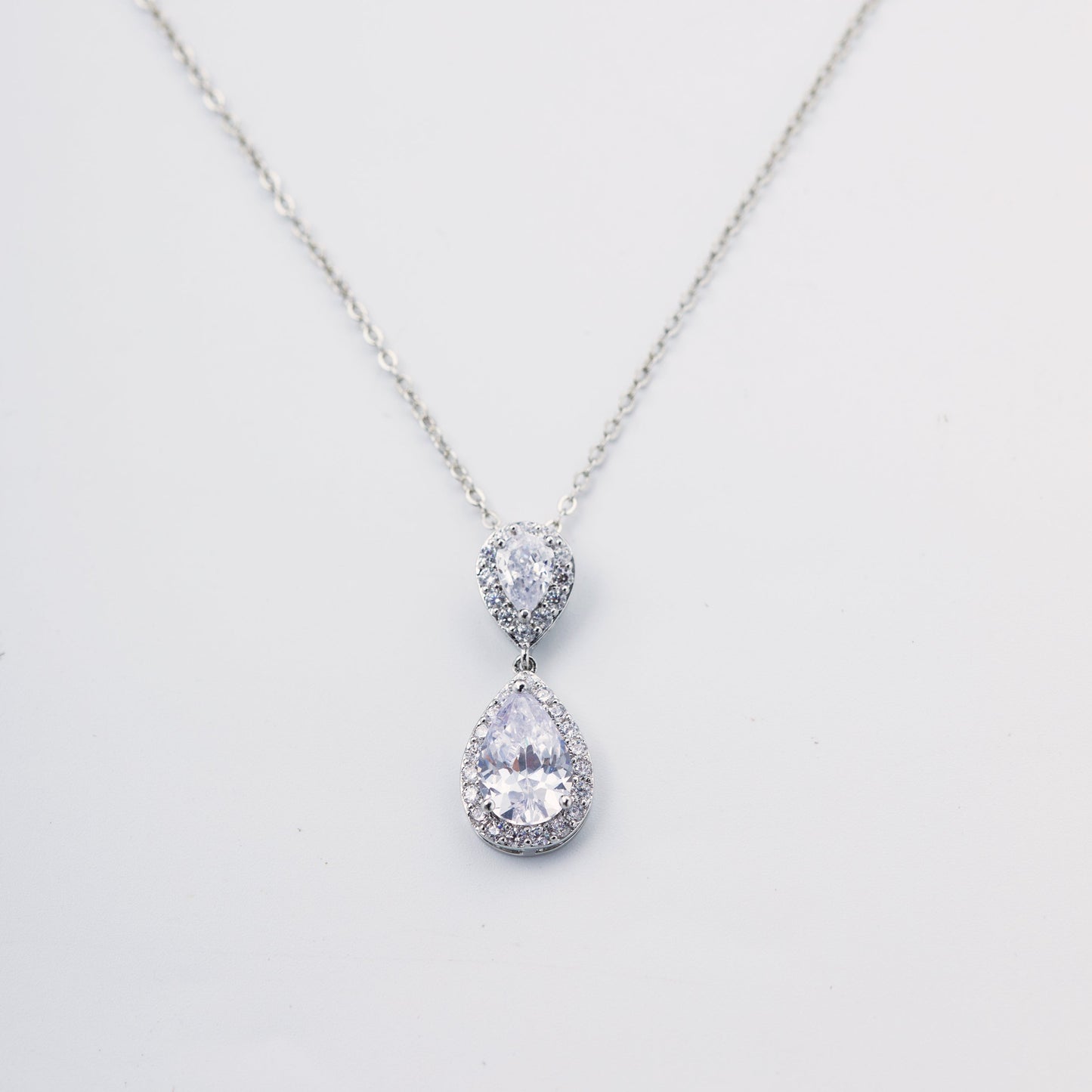 Silver Tear Drop Pendant Bridal Necklace