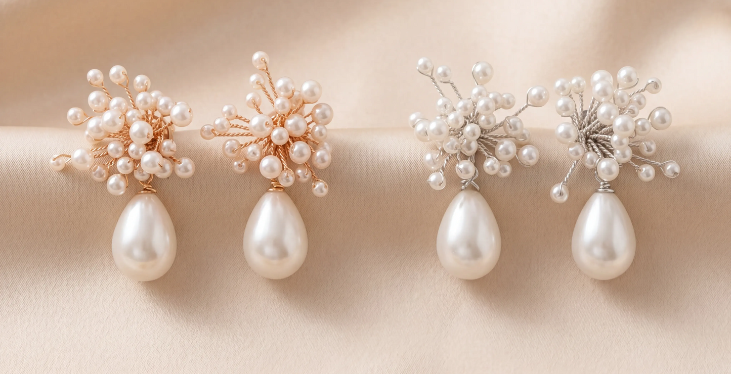 YINIW | Handmade Seed Bead Floral Bridal Headband with Pearl Firework Earrings Set