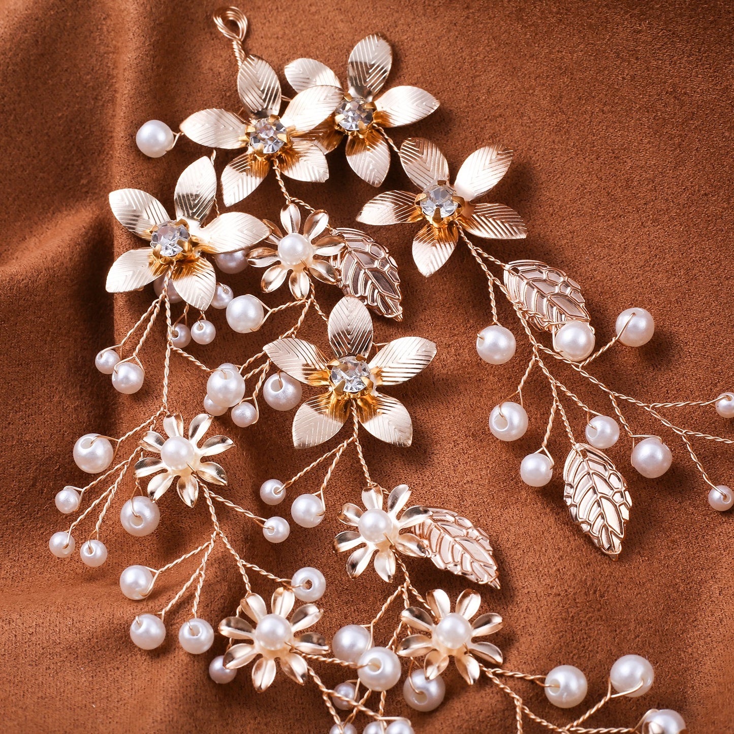 Pearl, Leaf and Crystal Wedding Bridal Hair Vine