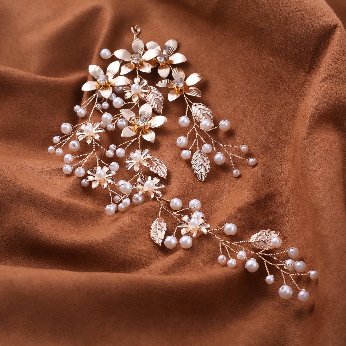 Pearl, Leaf and Crystal Wedding Bridal Hair Vine