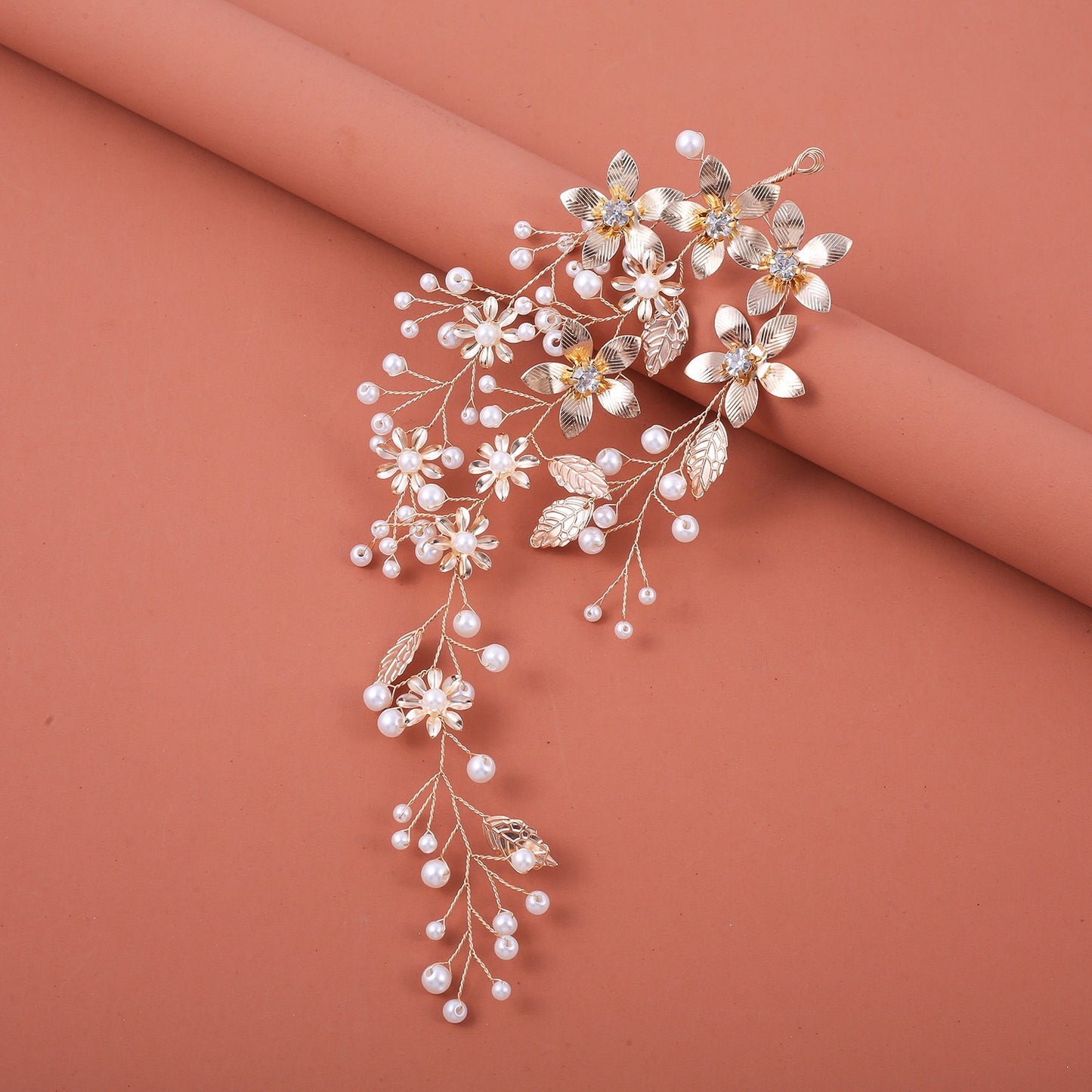 Pearl, Leaf and Crystal Wedding Bridal Hair Vine
