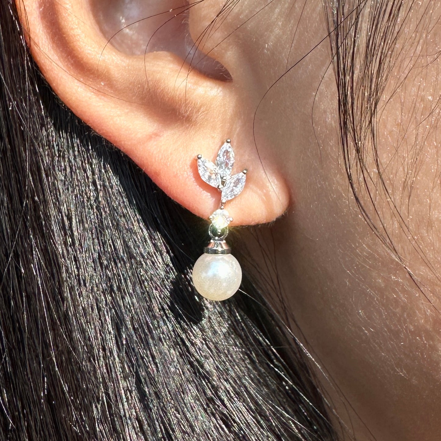 ANGELINA丨Bridal Crystal Earrings with Pearl Drop