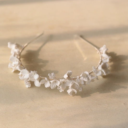 Delicate Porcelain White Floral Bridal Headband,
