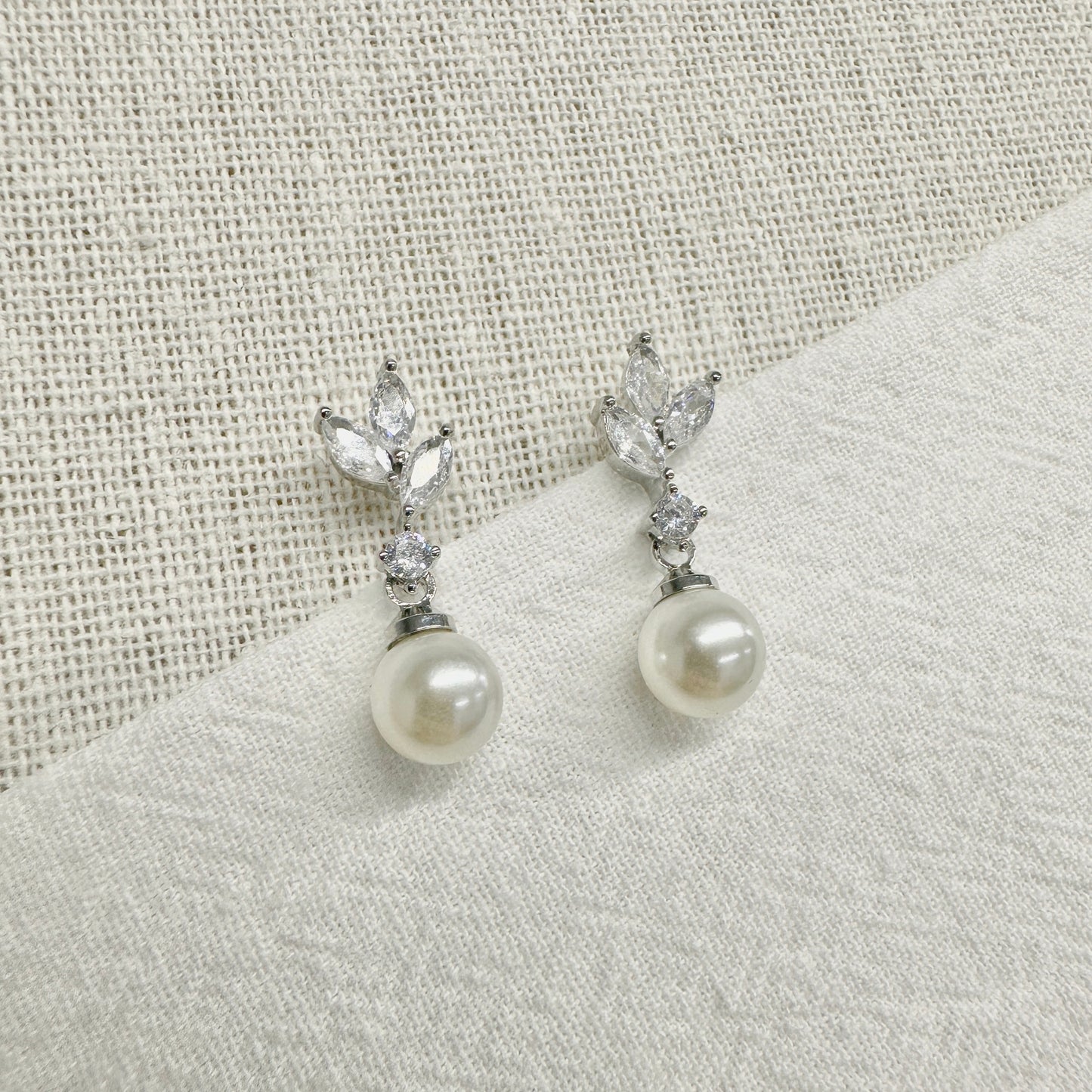 ANGELINA丨Bridal Crystal Earrings with Pearl Drop