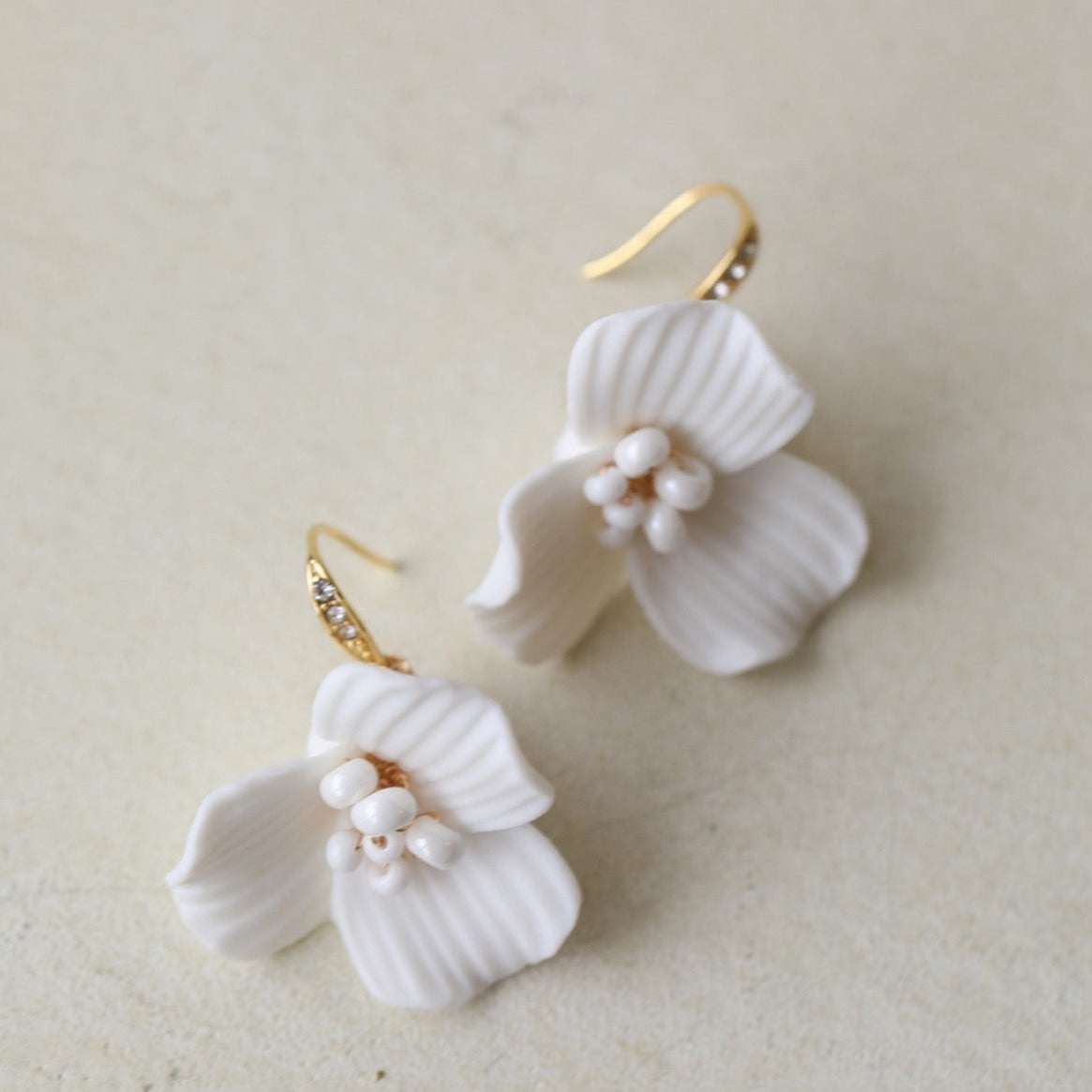 Delicate White Flower Bridal Earrings