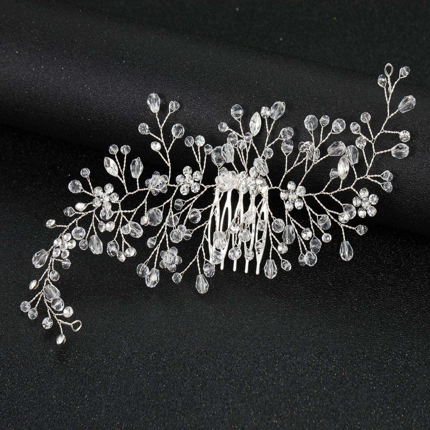 Handcrafted rhinestone bridal hair accessory, side view