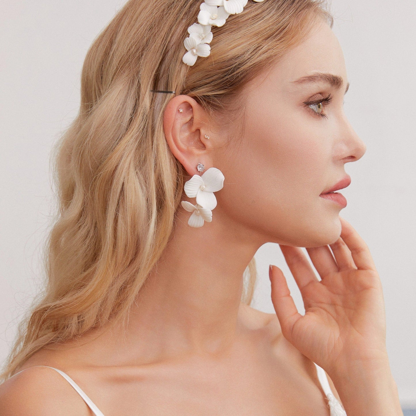 MARGARET | Statement Porcelain White Floral Bridal Headband