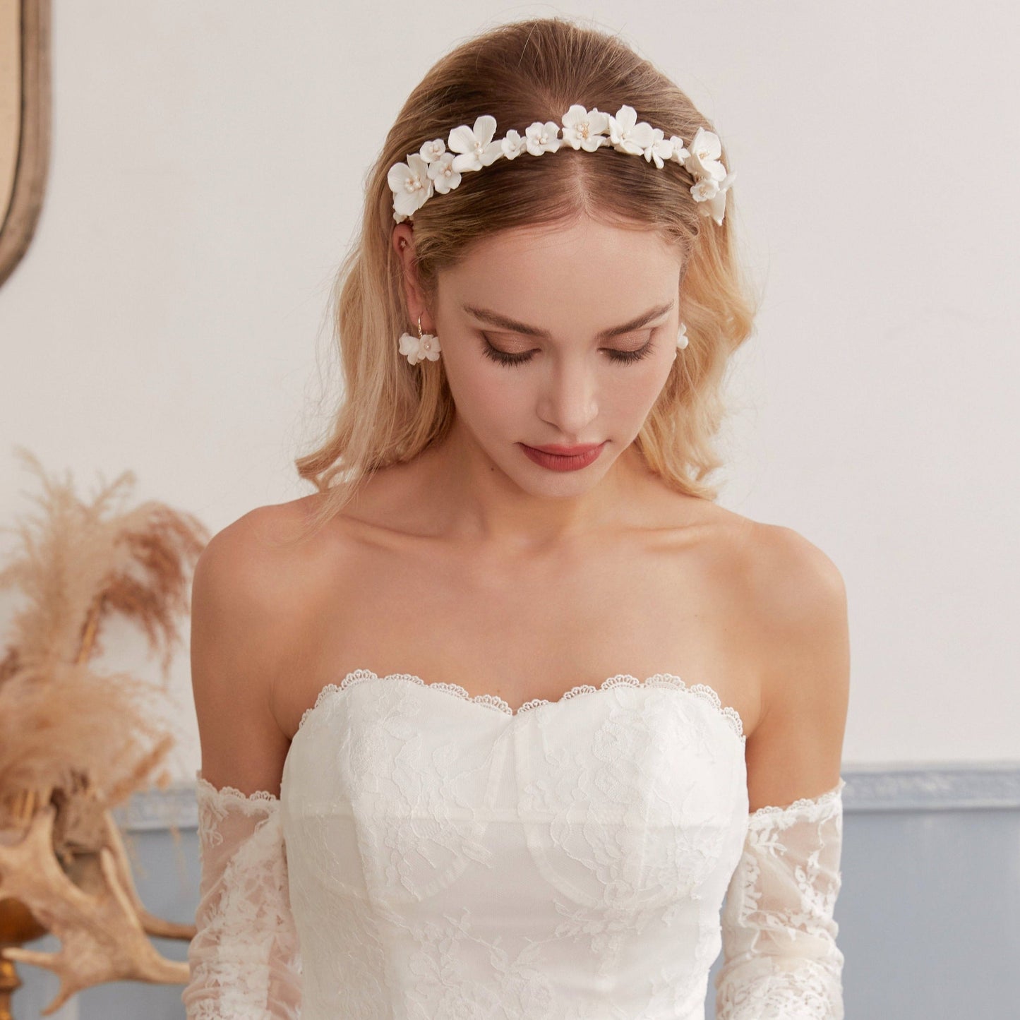 White Delicate Porcelain Floral Bridal Headband