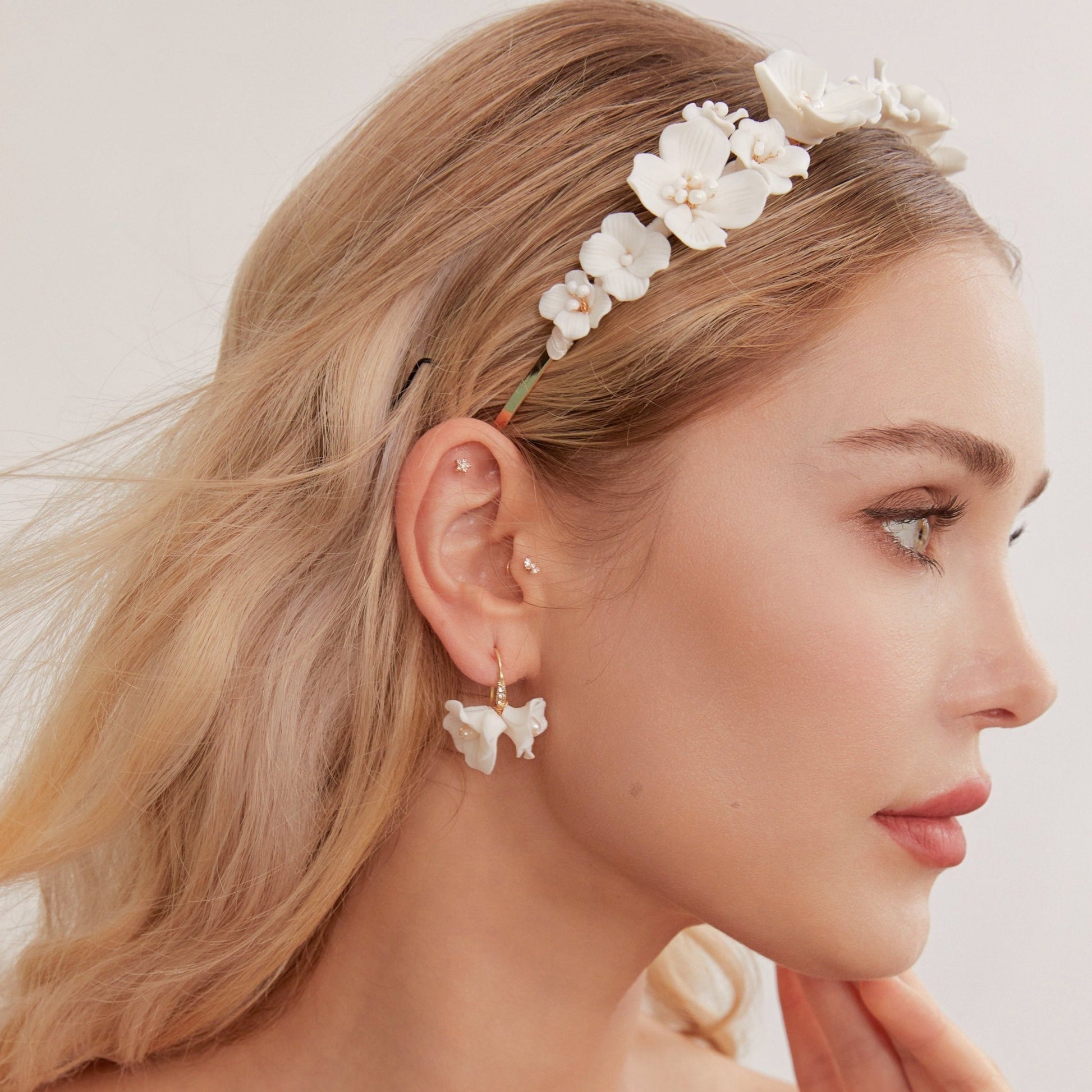 White Delicate Porcelain Floral Bridal Headband