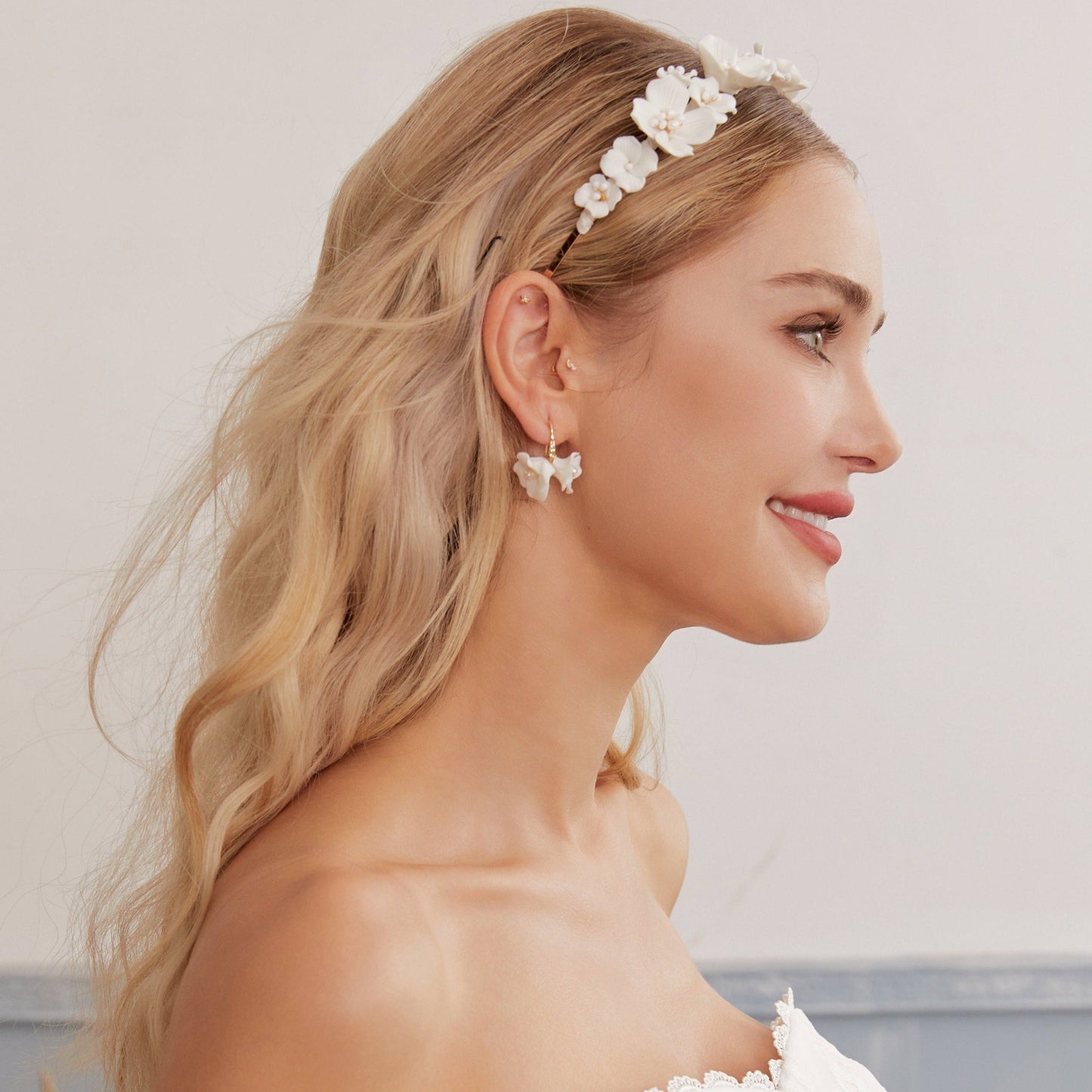 White Delicate Porcelain Floral Bridal Headband