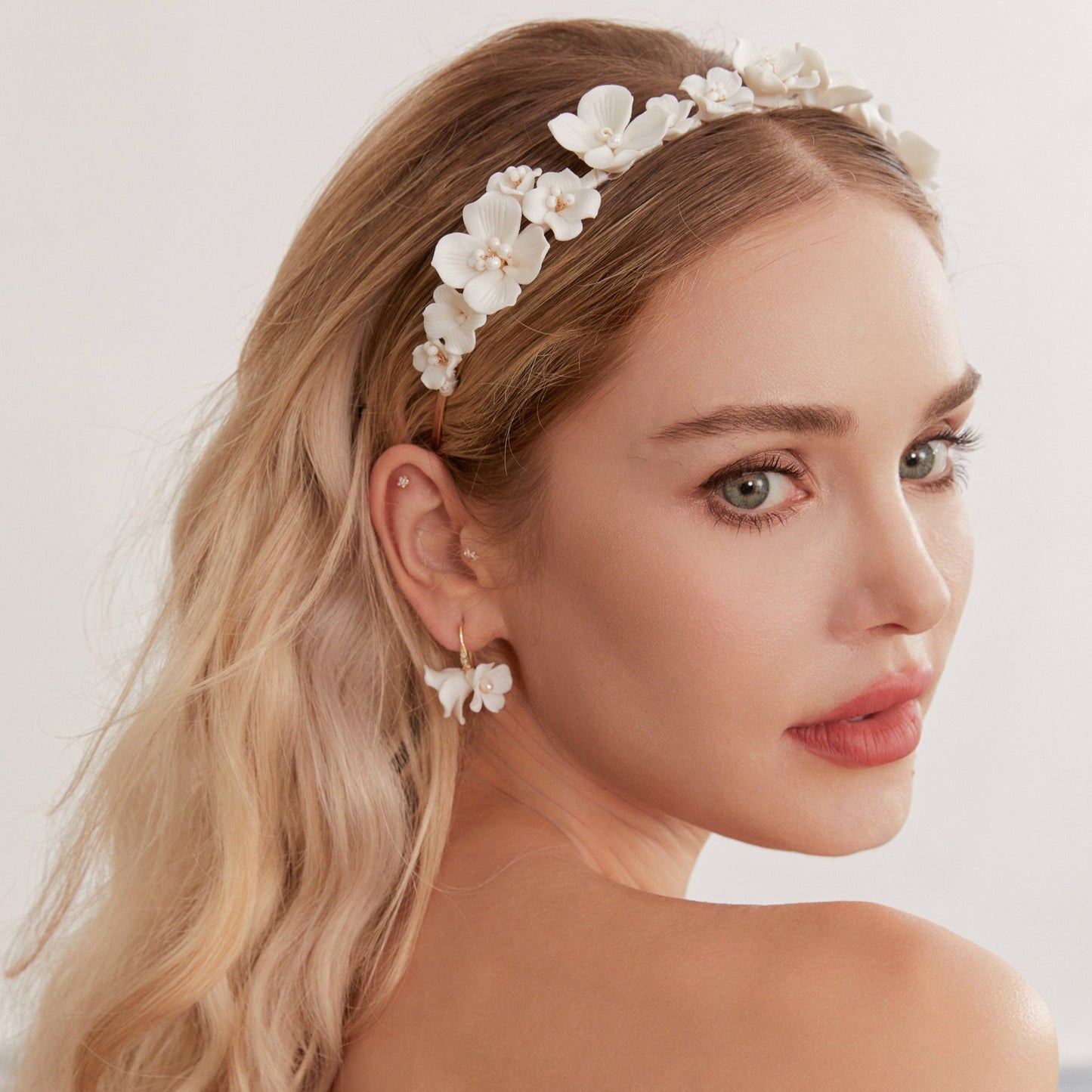 White Delicate Porcelain Floral Bridal Headband
