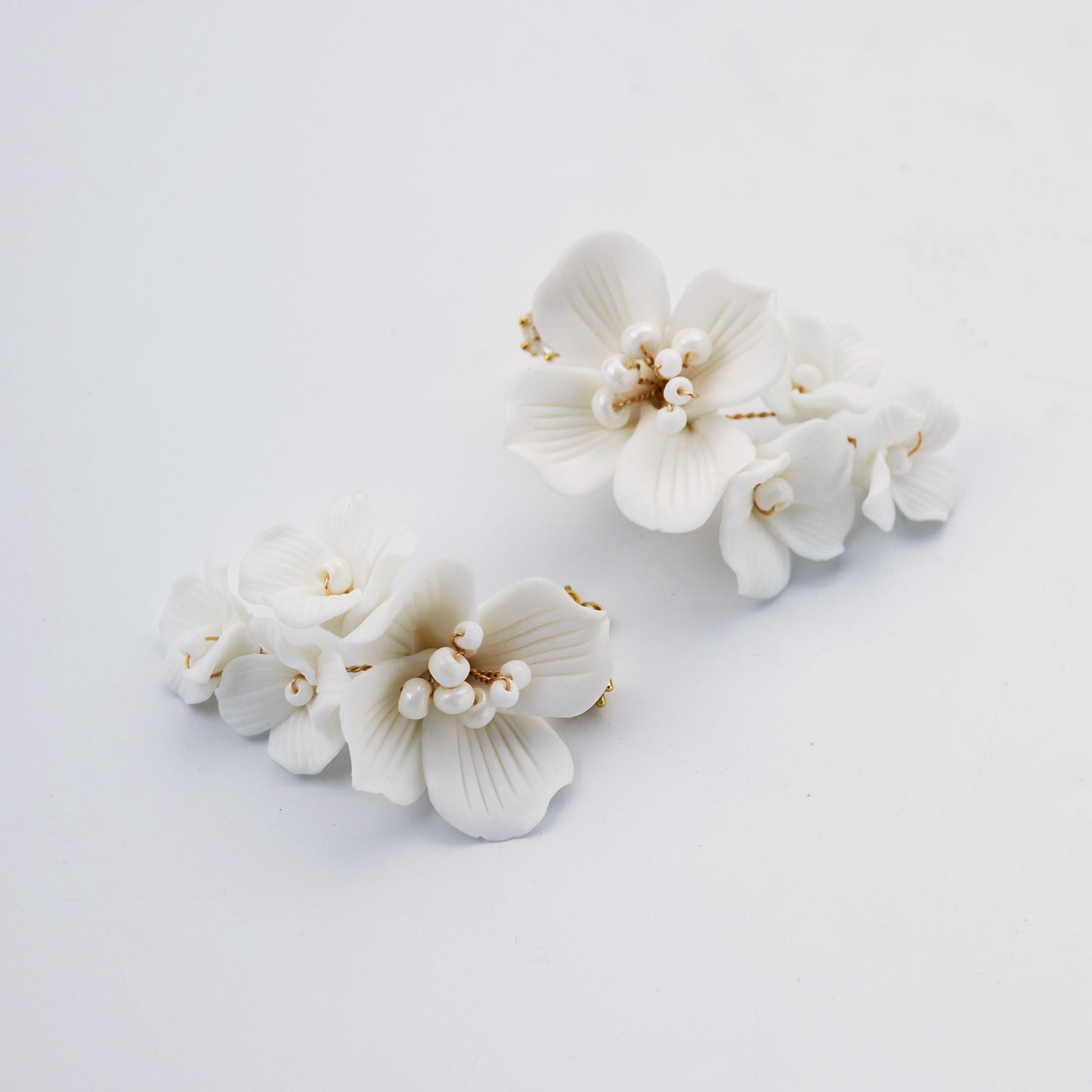 White Porcelain Flower Wedding Hair Pins.