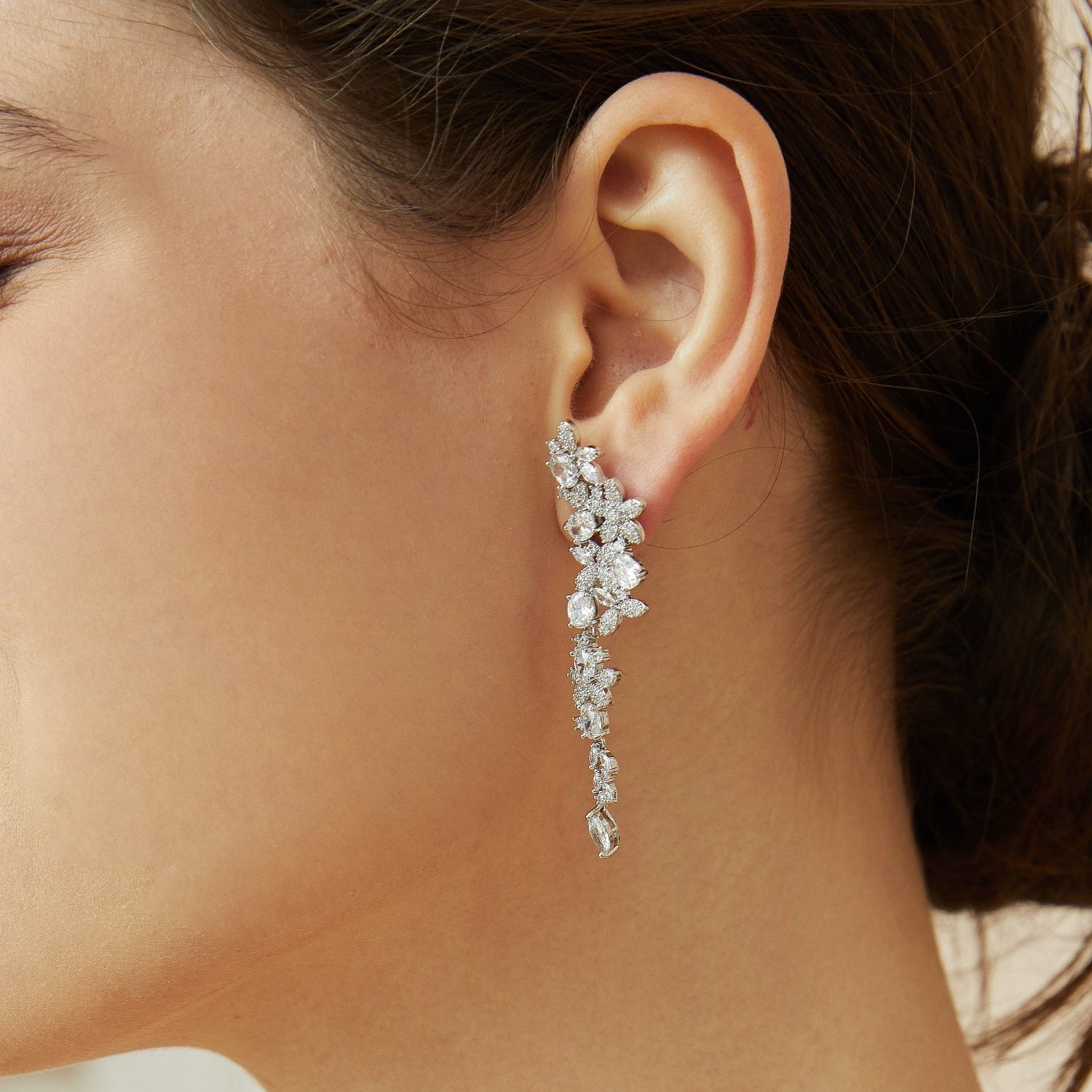 Long Crystal Bridal Earrings.