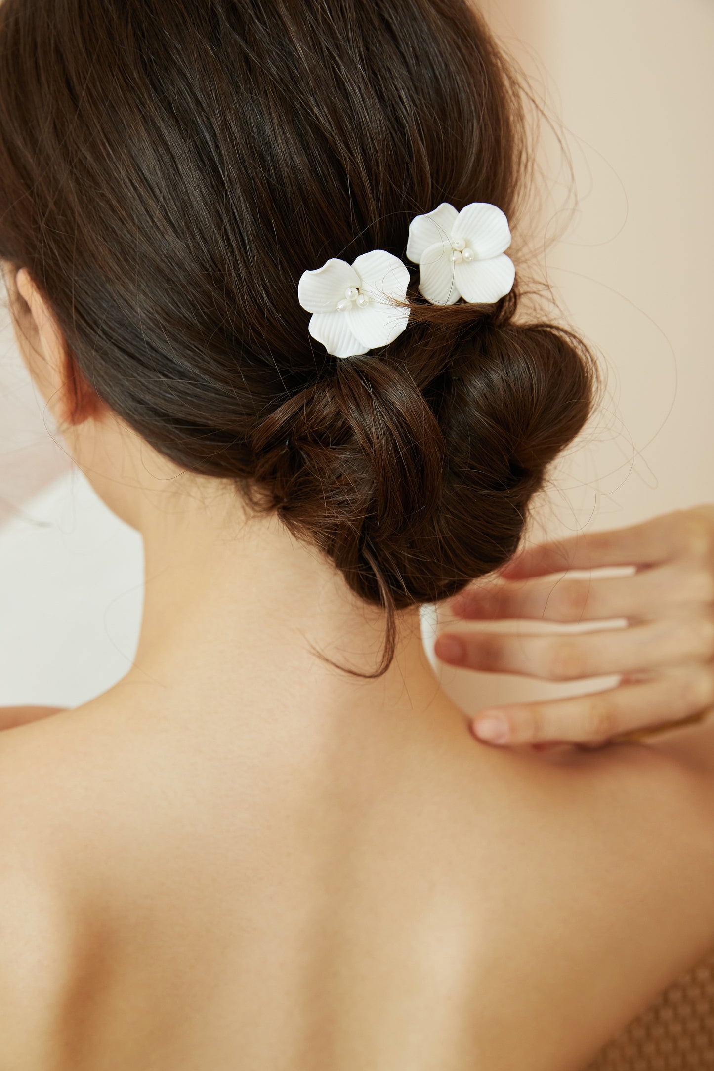 White Porcelain Flower Bridal Earrings.