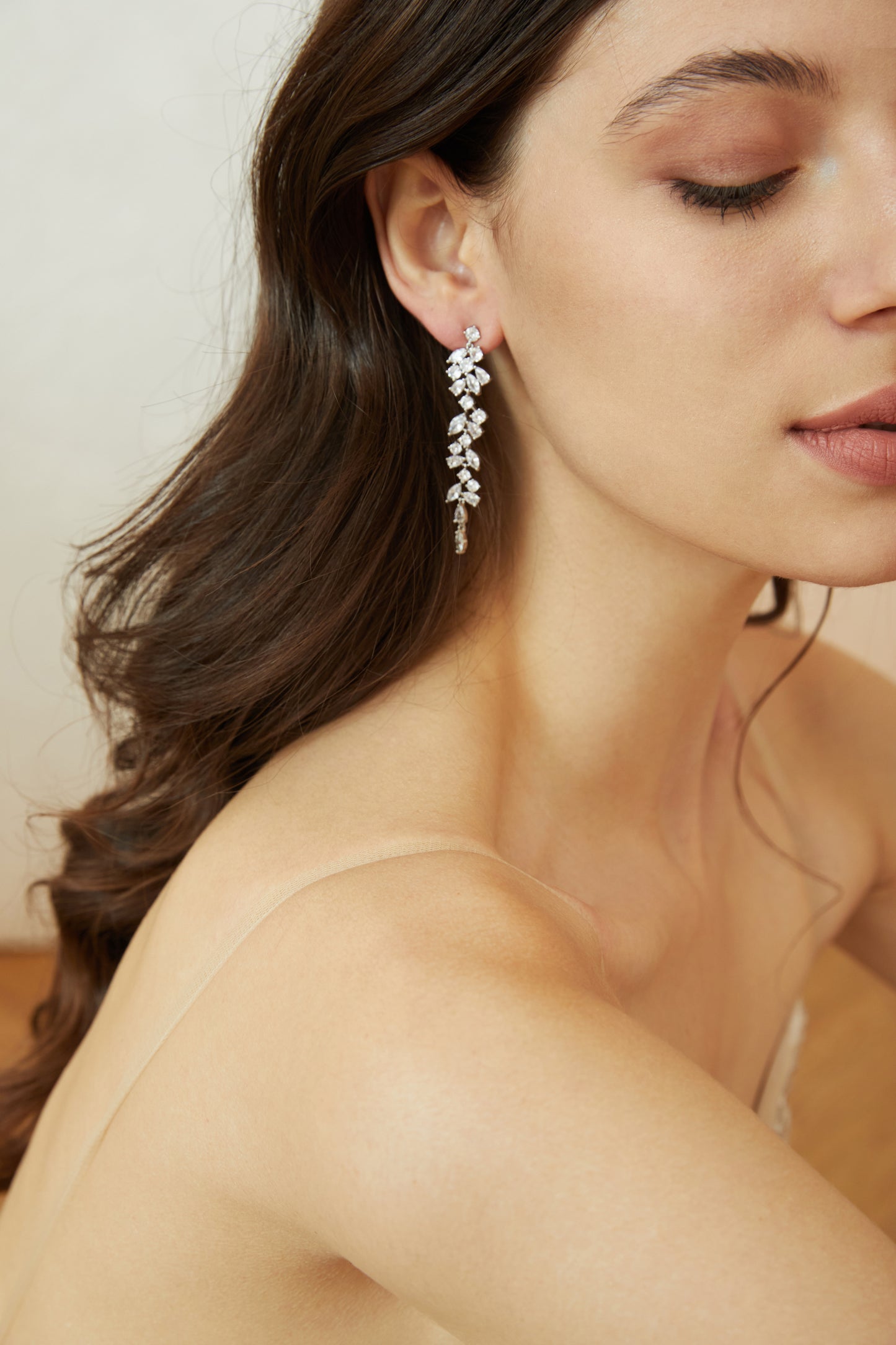Long Dainty Crystal Bridal Earrings.