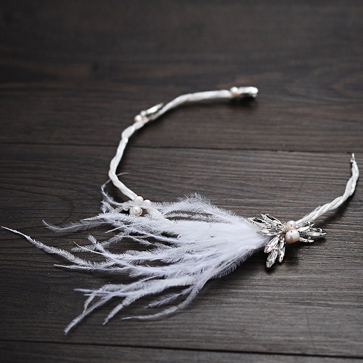 Bridal Handmade Feather Headband Headpiece with Earrings.