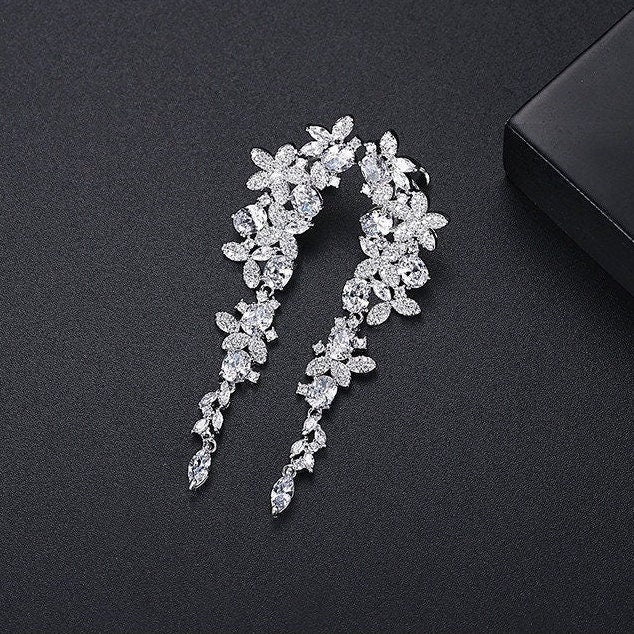 Long Crystal Bridal Earrings.