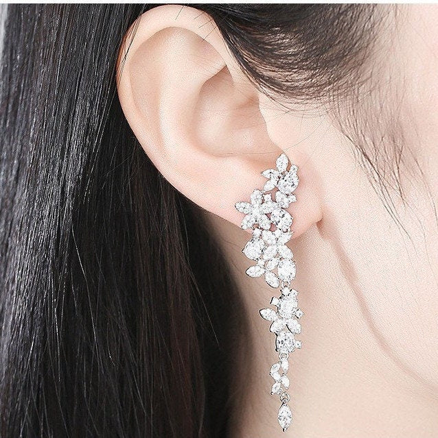 Long Crystal Bridal Earrings.