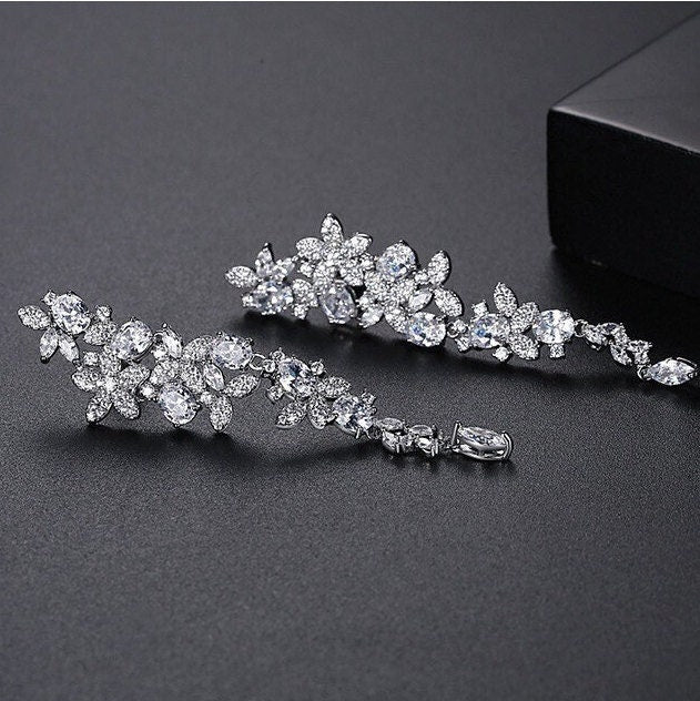 Long Crystal Bridal Earrings.