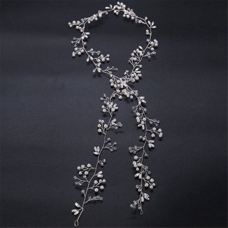 Crystal & Pearl Silver Bridal Hair Vine, Bridal Hairpiece, Wedding Hairpiece, Bridesmaid Bridal Hair Pins, Bridal Hair Accessories