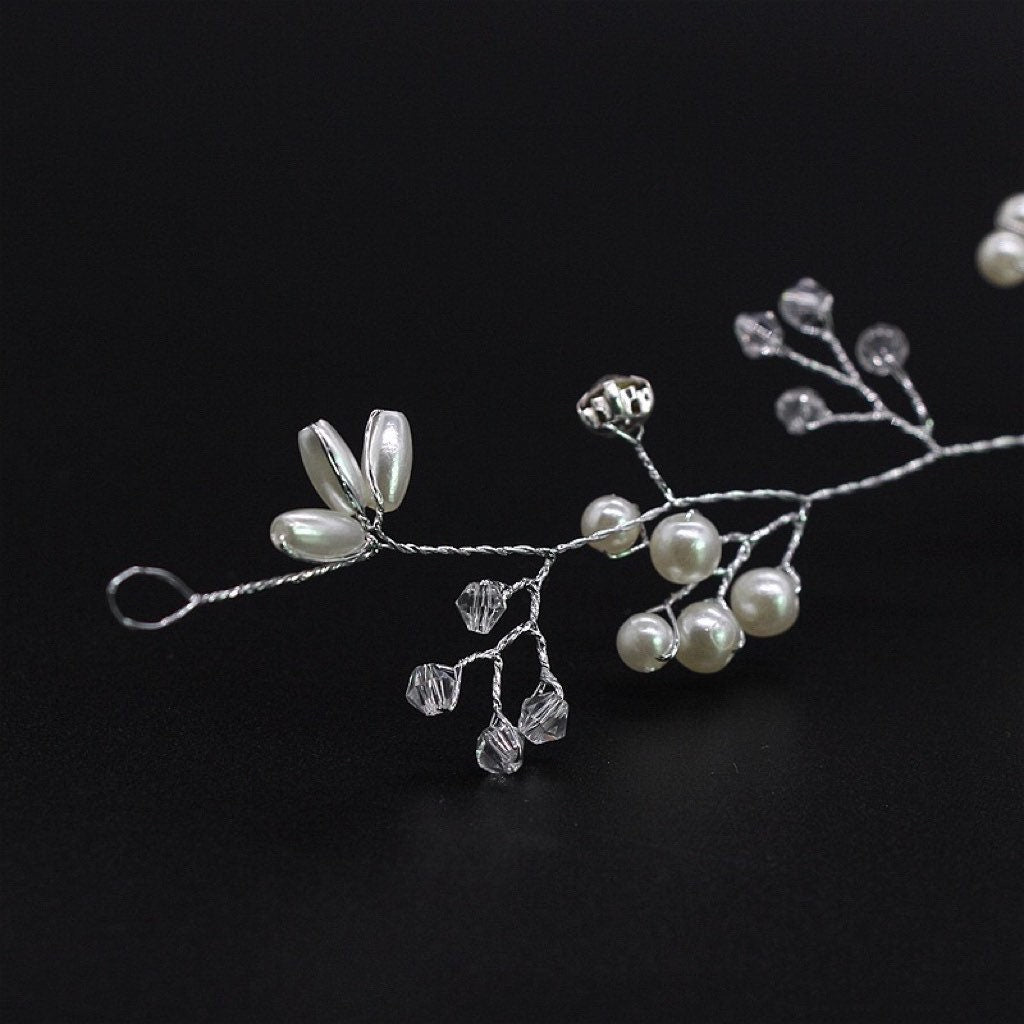 Crystal & Pearl Silver Bridal Hair Vine, Bridal Hairpiece, Wedding Hairpiece, Bridesmaid Bridal Hair Pins, Bridal Hair Accessories