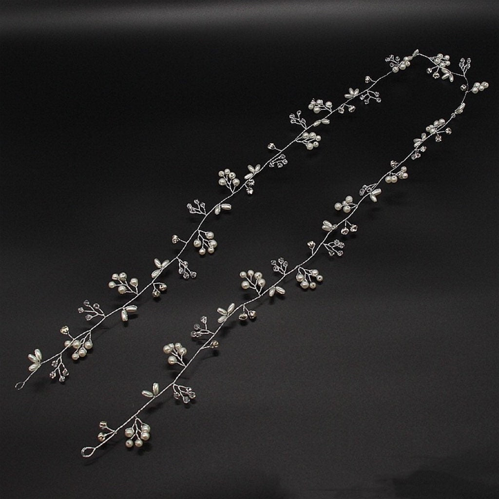 Crystal & Pearl Silver Bridal Hair Vine, Bridal Hairpiece, Wedding Hairpiece, Bridesmaid Bridal Hair Pins, Bridal Hair Accessories