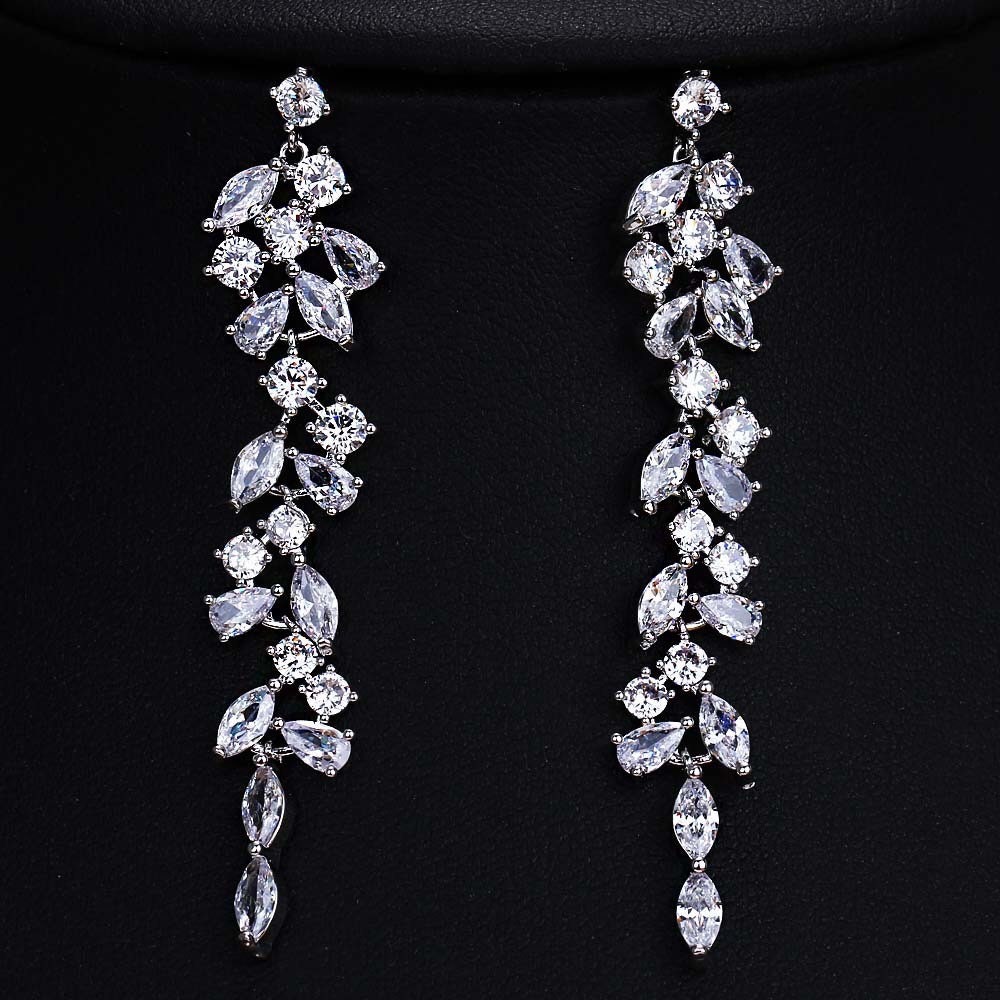 Long Dainty Crystal Bridal Earrings.