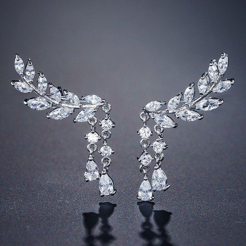 Olive Leaf Climber Earrings.