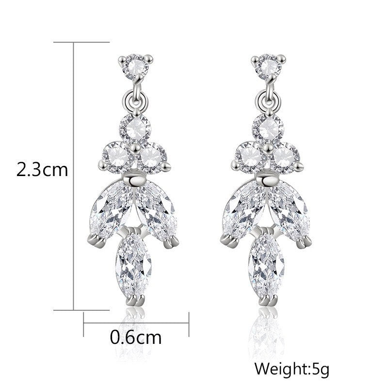 Long Leaf Crystal Bridal Earrings.