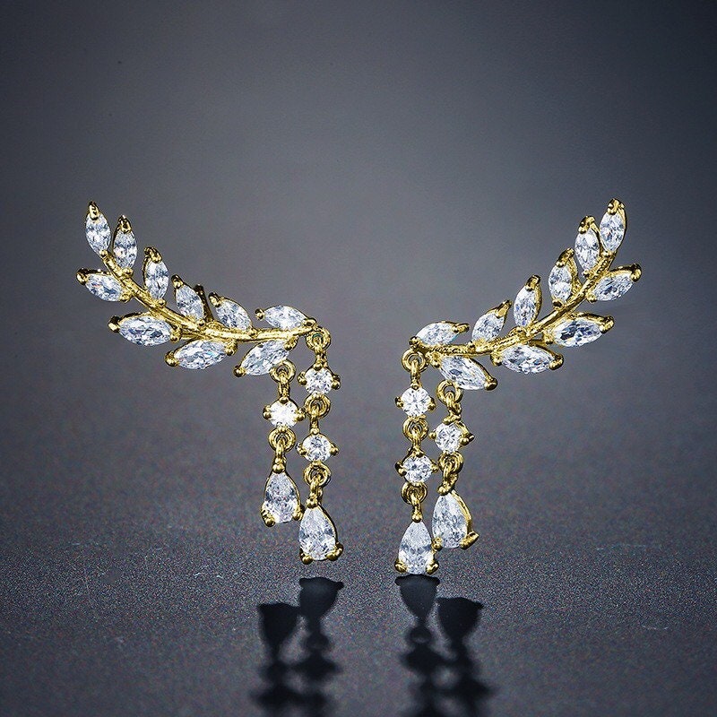 Olive Leaf Climber Earrings.