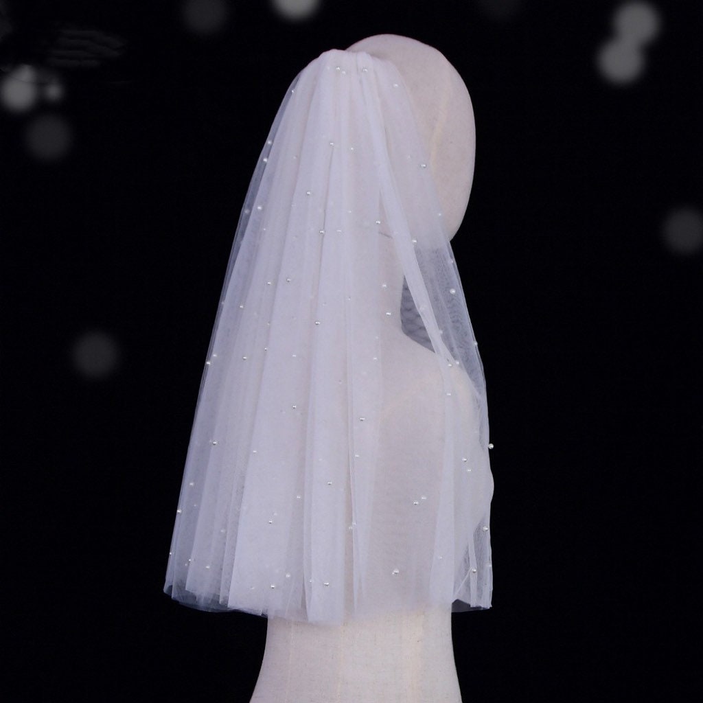 Pearl Veil for Bachelorette Party, Tulle Bridal Veil with Pearls, Wedding Accessory, White Ivory Bridal Hair Vine, Wedding Hairpiece UK