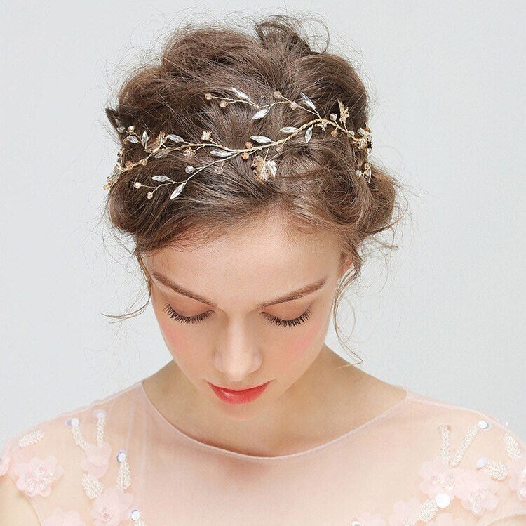 Handmade Gold Leaf Bridal Headband, Headpiece for Women, Wedding Bridal Bridesmaid Hair Accessories UK, Bridal Hair Vine, Hair Jewellery