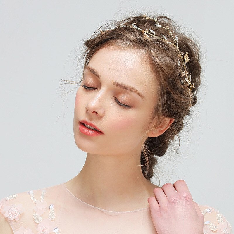 Handmade Gold Leaf Bridal Headband, Headpiece for Women, Wedding Bridal Bridesmaid Hair Accessories UK, Bridal Hair Vine, Hair Jewellery