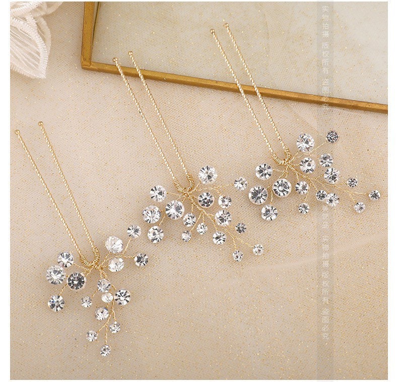 3pc Delicate Crystal Bridal Hair Pin, Bridesmaid Bridal Hairpiece, Bridal Hair Accessories,Wedding Hairpiece,Bridal Hair Vine,Hair Jewellery