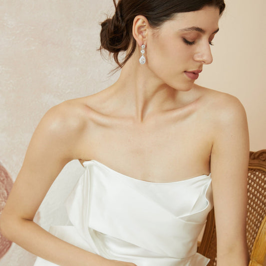 Silver Teardrop Crystal Bridal Earrings.