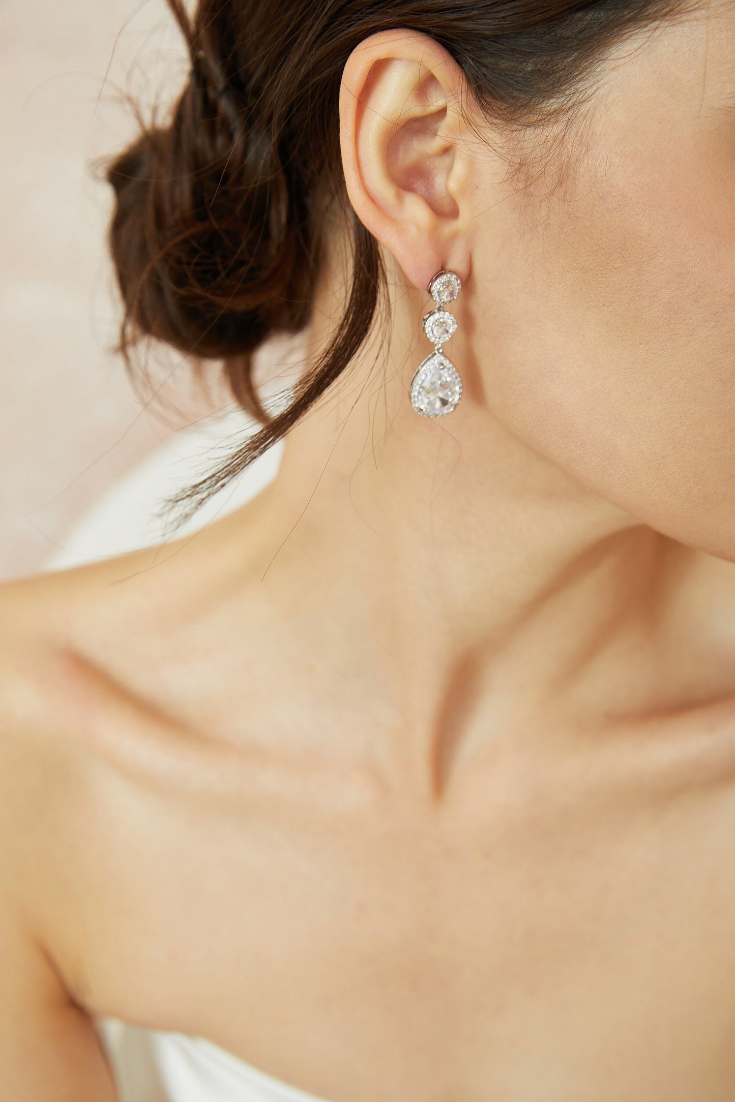 Silver Teardrop Crystal Bridal Earrings.