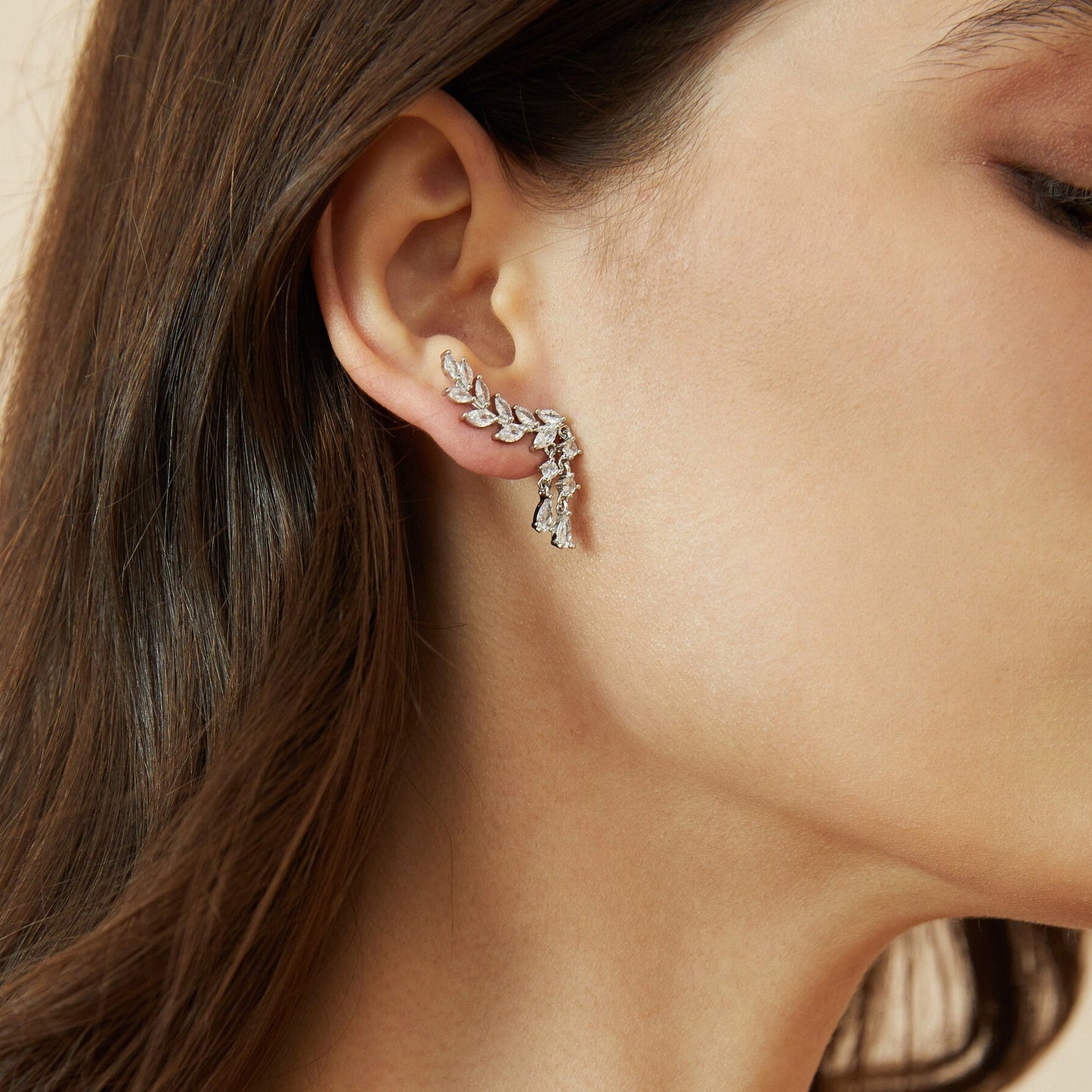 Olive Leaf Climber Earrings.