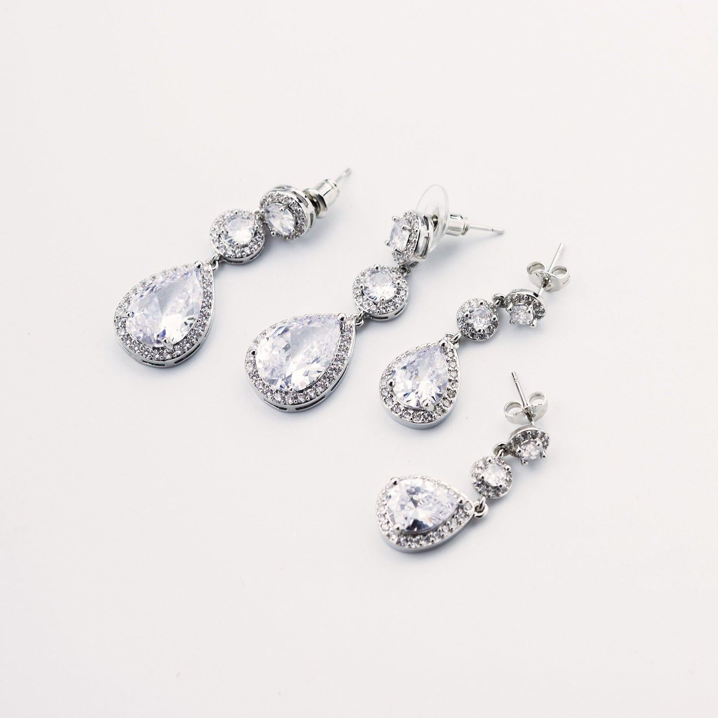 Silver Teardrop Crystal Bridal Earrings.