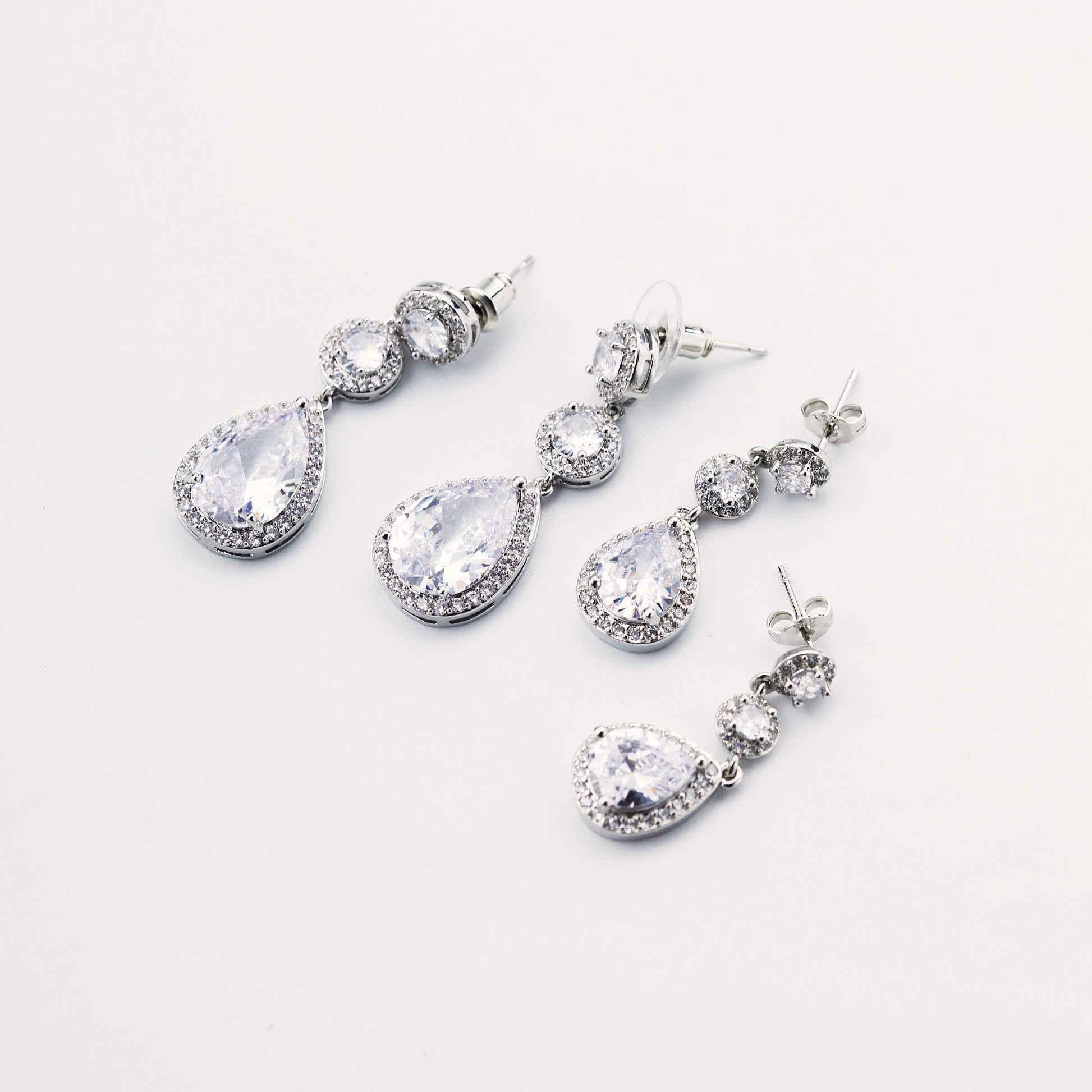 Silver Teardrop Crystal Bridal Earrings.