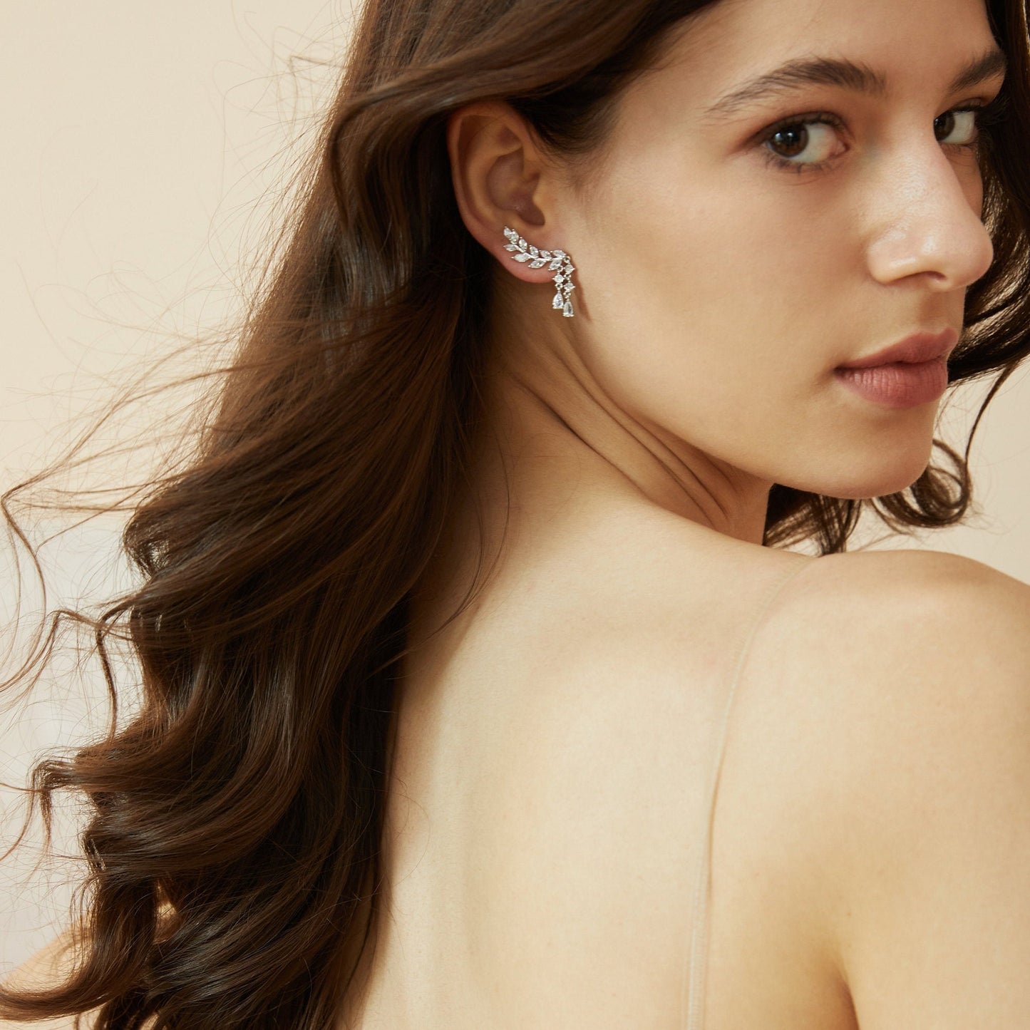 Olive Leaf Climber Earrings.