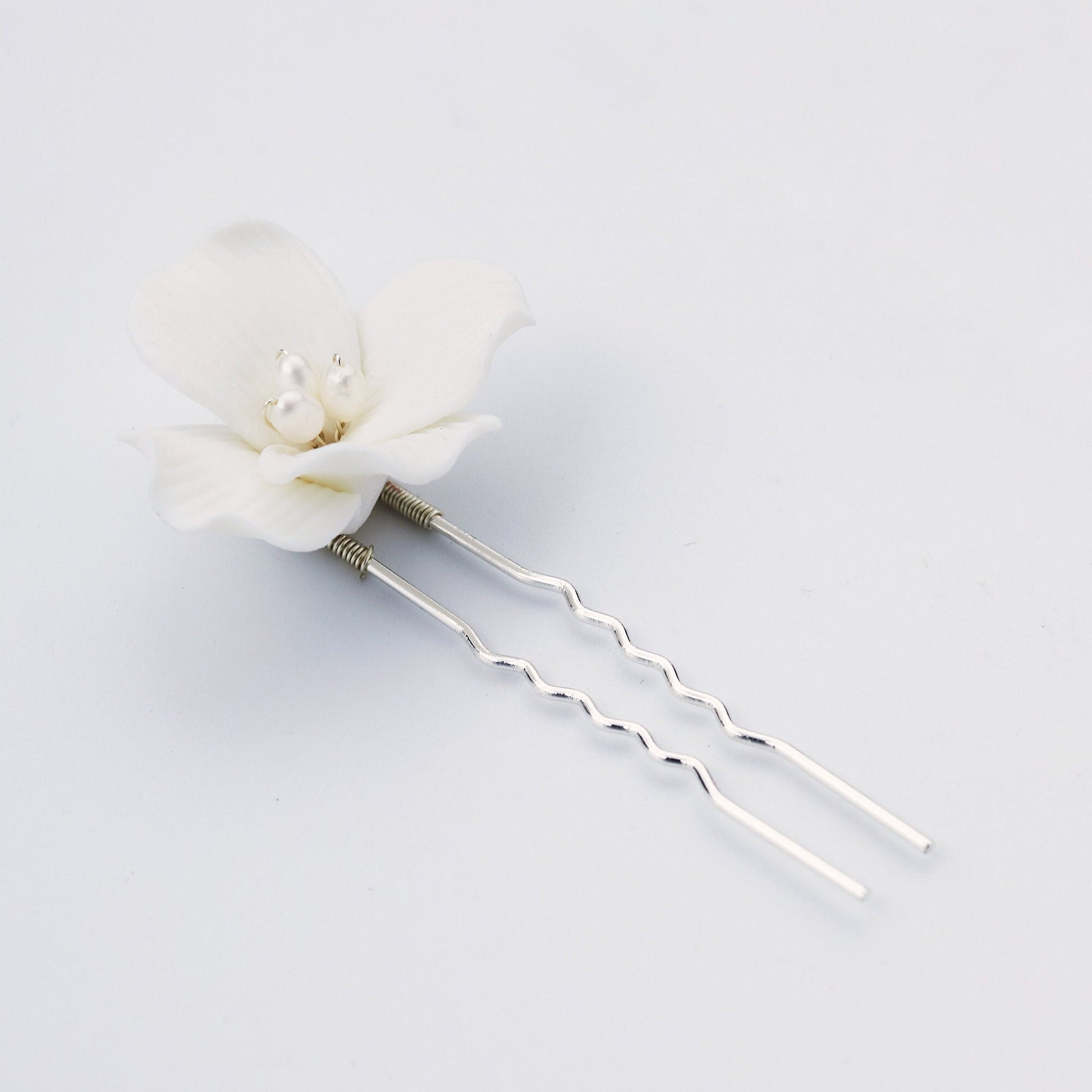 White Porcelain Flower Wedding Hair Pins.