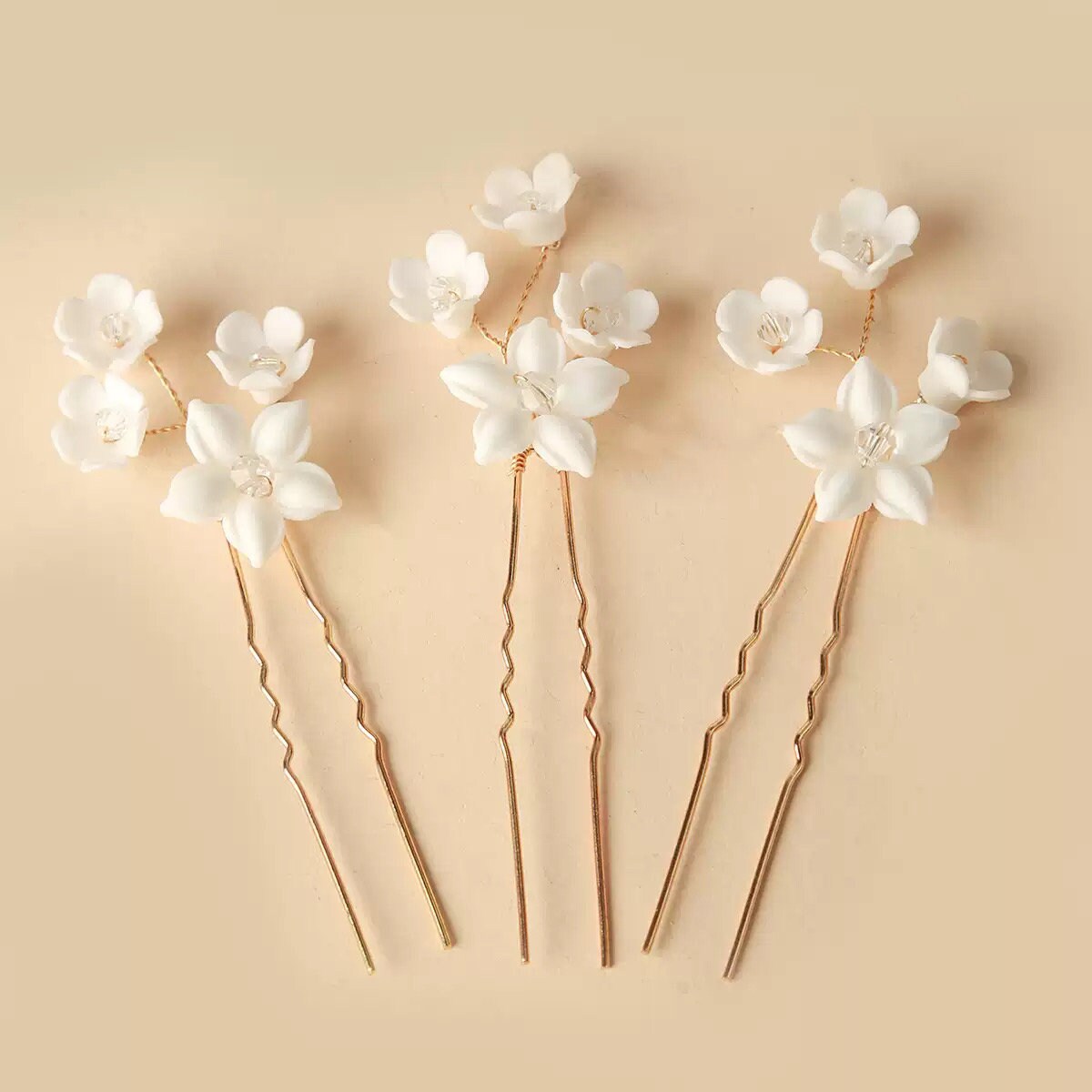White Porcelain Flower Wedding Hair Pins