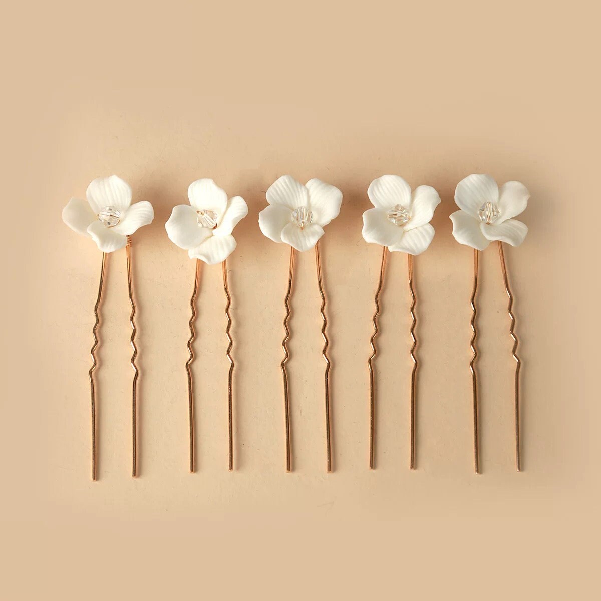 White Porcelain Flower Wedding Hair Pins