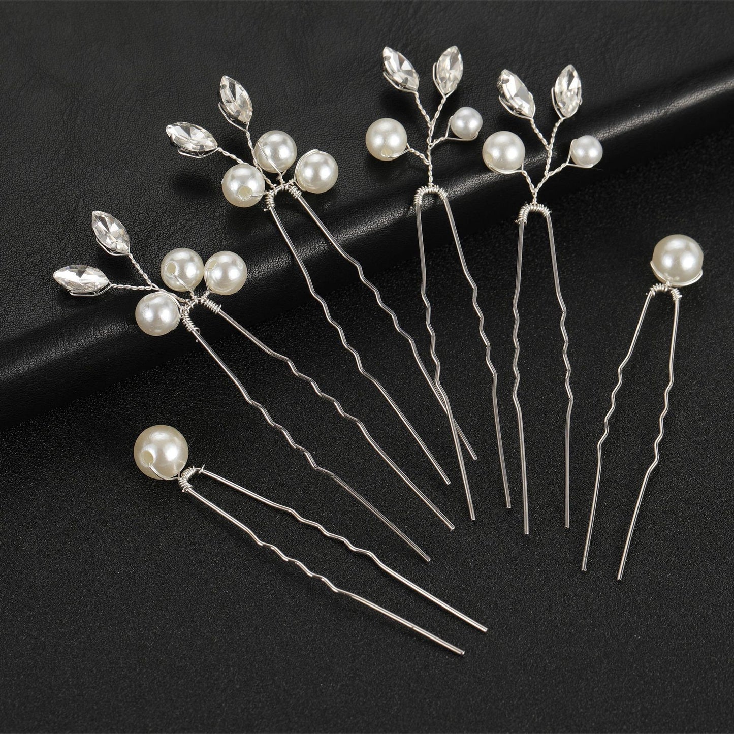 Set of 6 Bridal Pearl and Crystal Hairpins