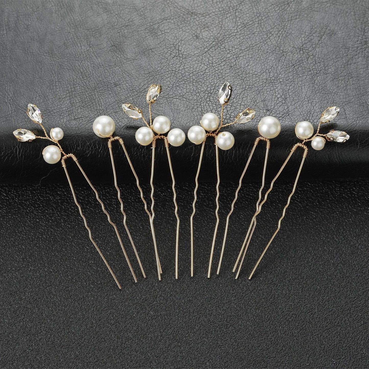 Set of 6 Bridal Pearl and Crystal Hairpins