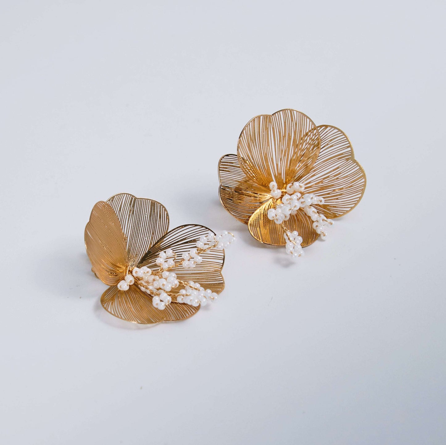 BELLA | Statement Gold Floral Bridal Dangle Earrings