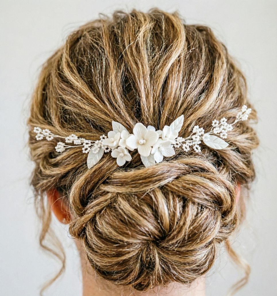 NINA | Handmade Ceramic Flower Beaded Bridal Hair Comb