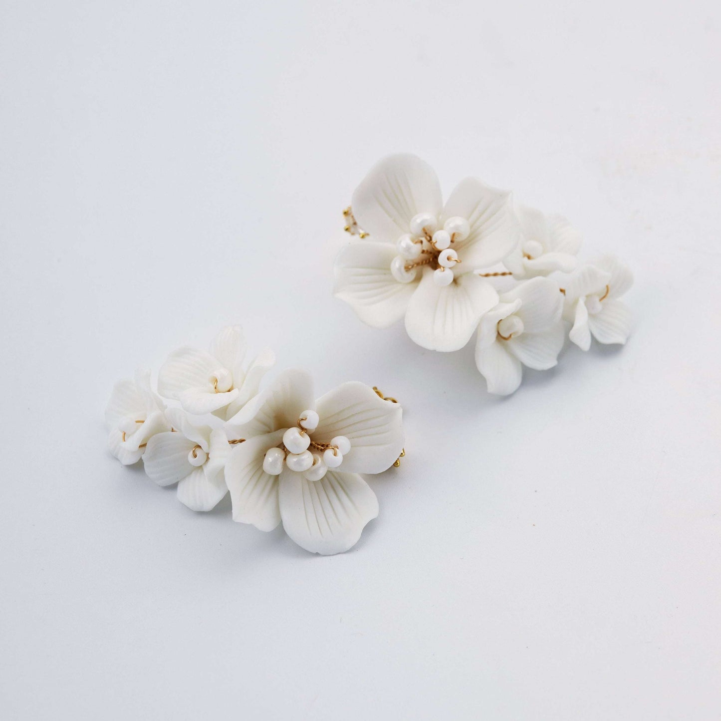 White Porcelain Flower Wedding Hair Pins.