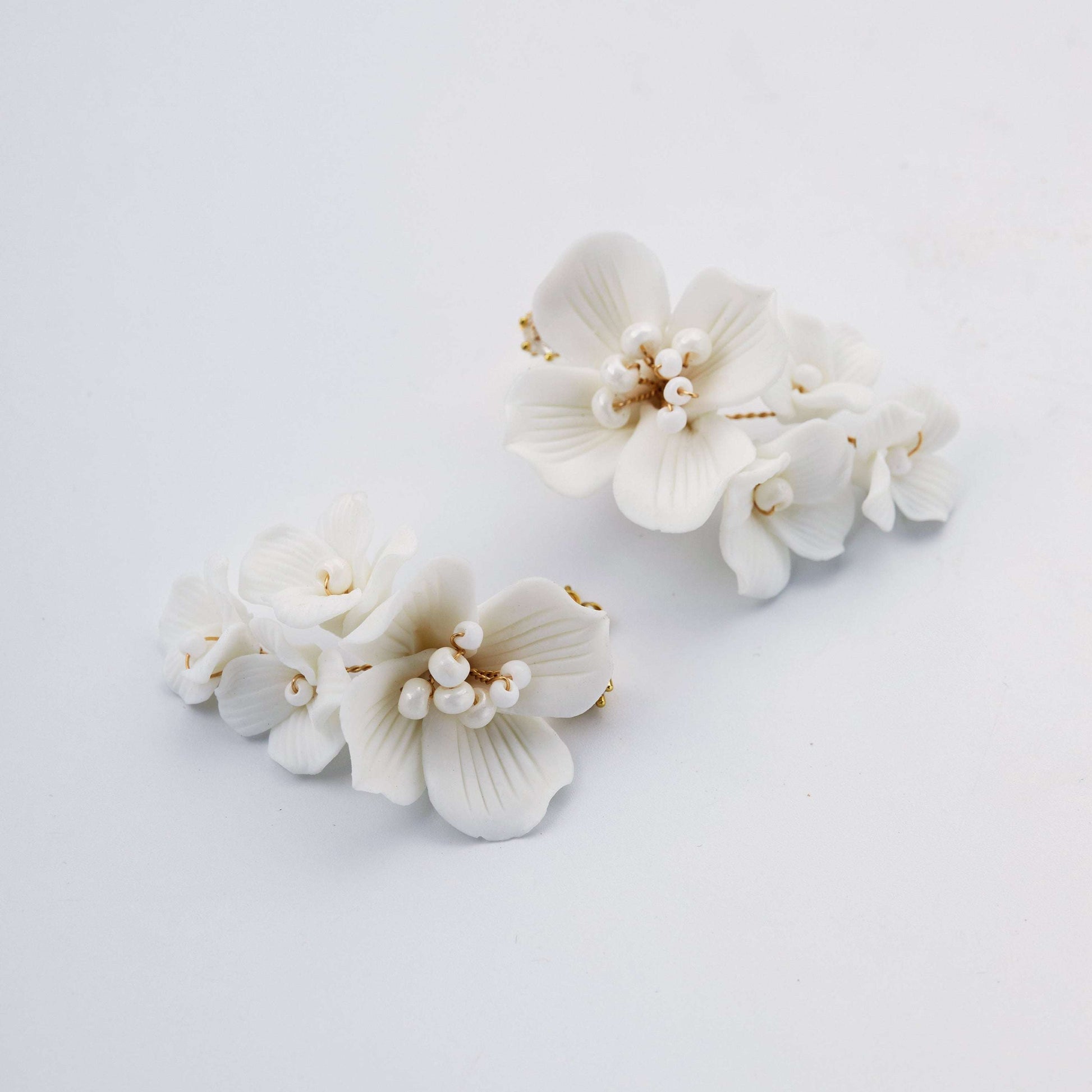 White Porcelain Flower Wedding Hair Pins.