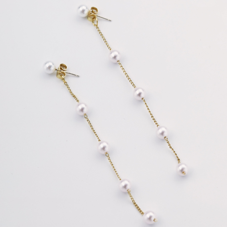 Gold-finish freshwater pearl chain bridal earrings, included with Earrings Only and Hair Comb & Earrings Set options
